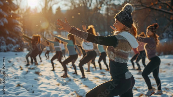 Obraz Group of People Dancing in the Snow