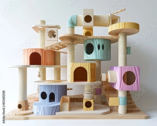 Fototapeta Pastel Fur Cat Condo with Multiple Levels