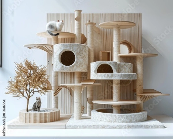 Fototapeta Beige Fur Cat Condo with Scratching Posts