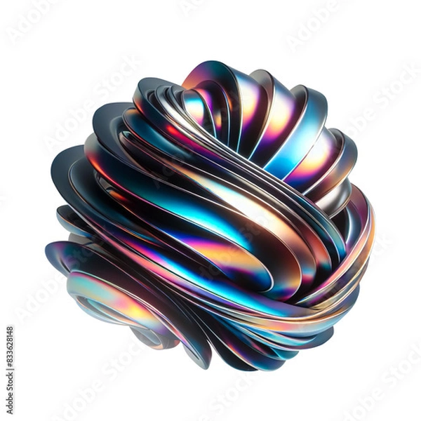 Obraz 3d fluid abstract metallic holographic colored shape png cutout transparent background