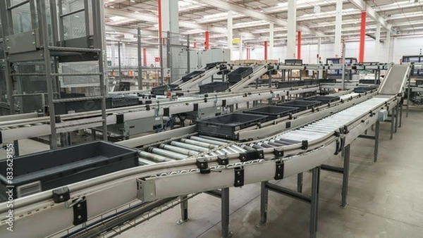 Fototapeta packing line in a logistics warehouse