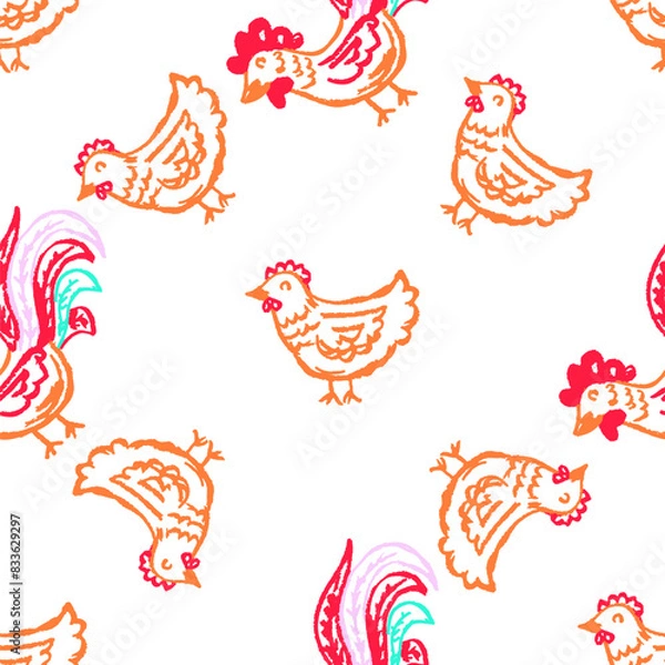 Fototapeta Seamless pattern. Children's drawings with wax crayons