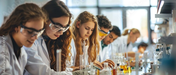 Obraz Group of Young Women Working in a Lab