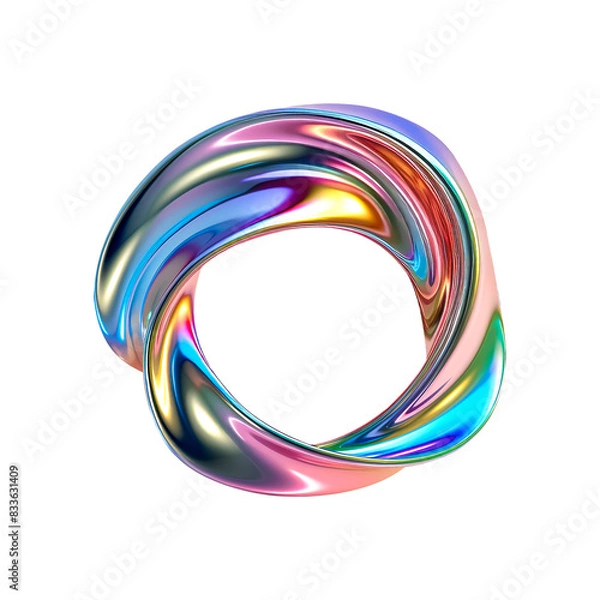Fototapeta 3d fluid abstract metallic holographic colored shape png cutout transparent background