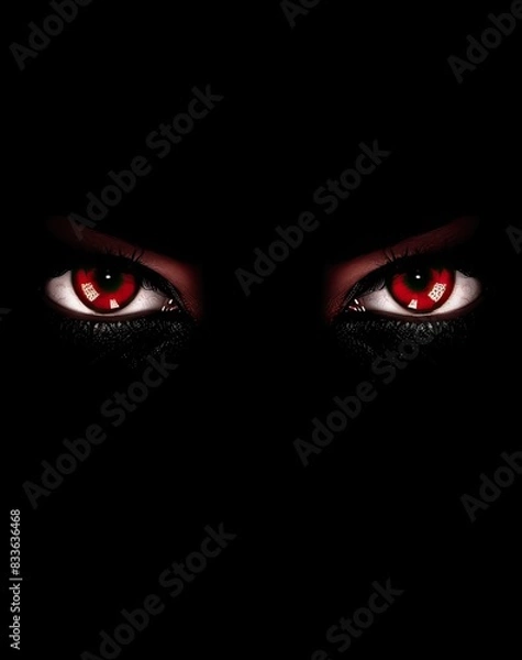 Fototapeta red eyes on black background