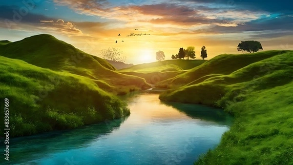 Fototapeta Tatra National Park, a lake in the mountains at the dawn of the sun