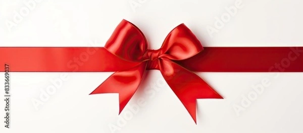 Fototapeta A shiny red ribbon stands out against a clean white background providing ample copy space for text or images