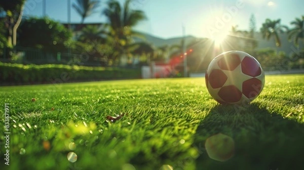 Obraz Football training beautiful and creative cover for a book about football training 8k bright design, bright colors in the background beautiful green pitch 