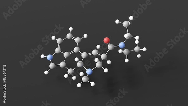 Fototapeta lsd molecular structure, psychedelic drug, ball and stick 3d model, structural chemical formula with colored atoms