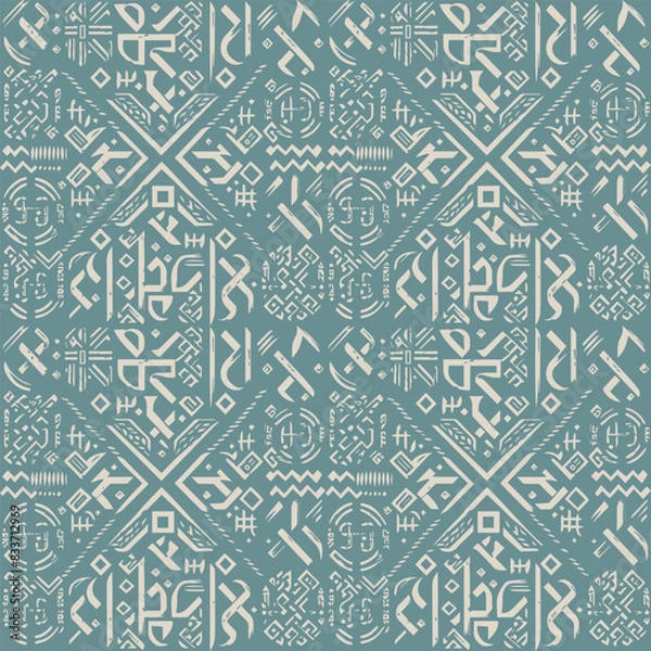 Obraz Occult Geometric Blue Witchcraft Seamless Pattern with magic symbols
