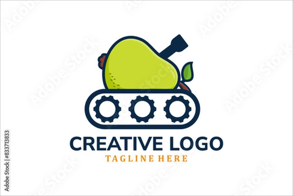 Fototapeta Flat Modern tank with pear fruit logo icon template