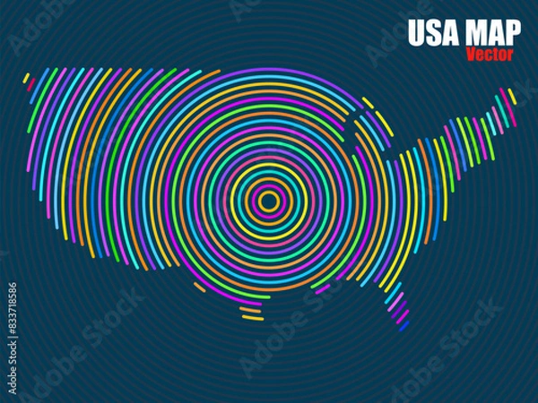 Fototapeta Abstract USA map of radial lines