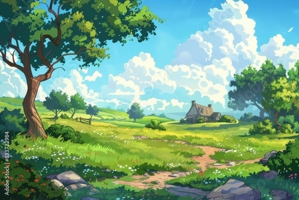 Fototapeta Gentle hills and valleys for soothing animation sequences