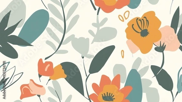Fototapeta Organic blossoms flat design side view organic theme animation Complementary Color Scheme. Seamless Pattern, Fabric Pattern.