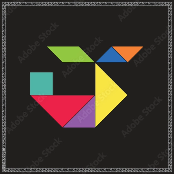 Obraz Tangram Puzzle Helicopter Vector Colorful Geometric Illustration