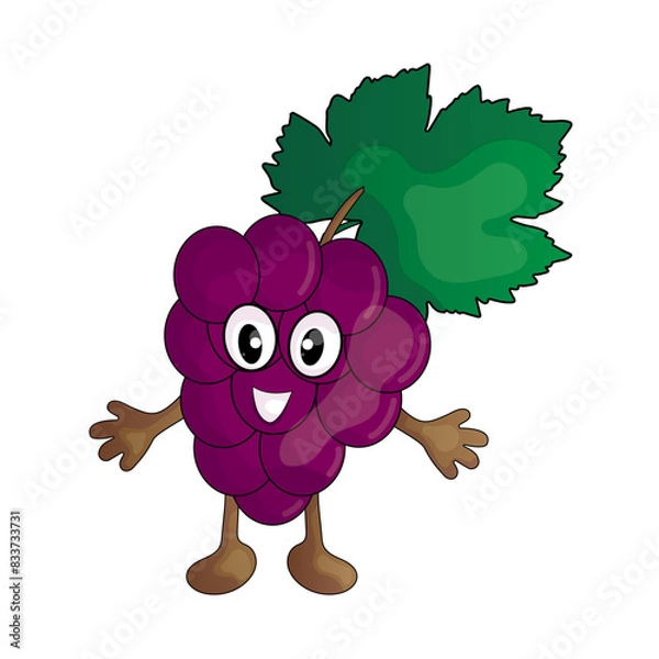 Fototapeta Cartoon grape character with smiling face, arms and legs - vector illustration