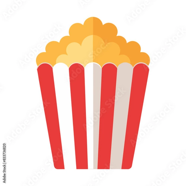 Fototapeta popcorn in stripped red cardboard box on white background, isolated