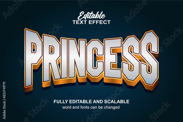 Fototapeta PRINCESS 3D EDITABLE TEXT EFEECT VECTOR FILE