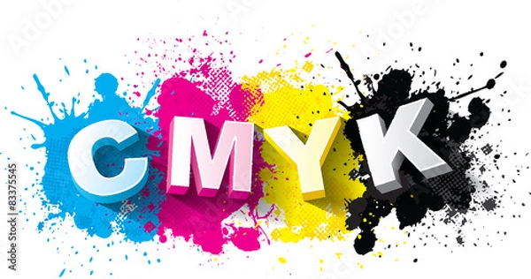 Fototapeta 3d CMYK letters with paint splash background, Logo Symbol