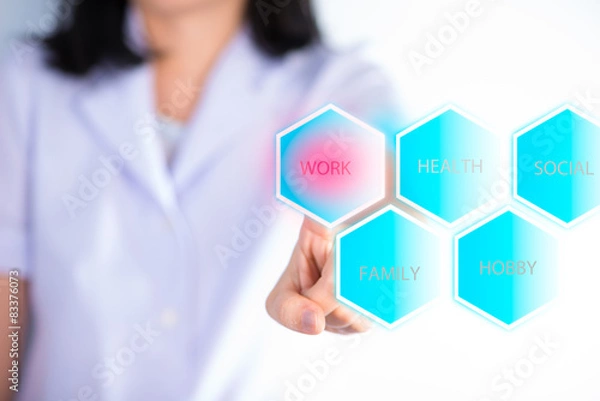 Fototapeta Nurse pressing "WORK" bottom show select work first piority