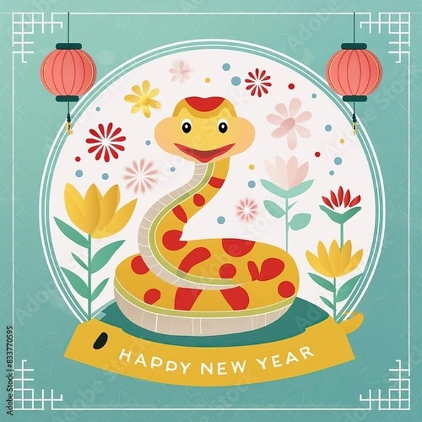 Obraz chinese new year greeting card with dragon. card design Chinese new years snake 2025. ornament and decoration chines 