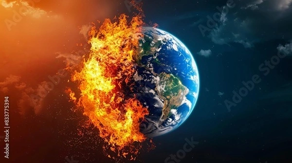 Obraz Earth engulfed in flames, representing climate change and environmental crisis.
