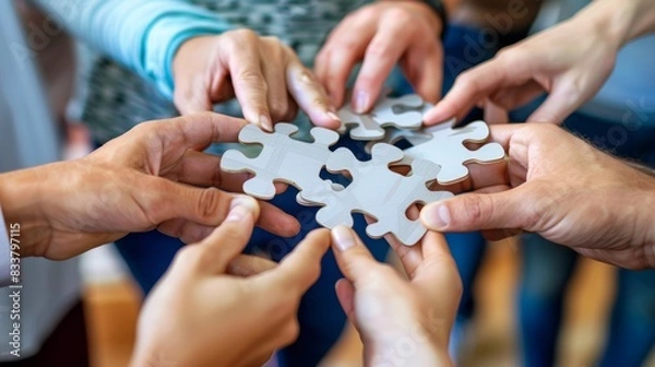 Fototapeta Group of business sharing their idea, meeting, teamwork, office, discussion, brainstorming, cooperation, businessman, team, men, working, communication, planning, modern, businesswoman