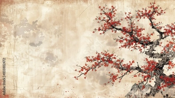 Fototapeta Japanese paper background with tree.