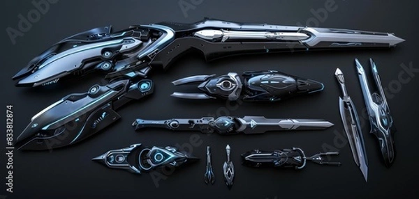 Fototapeta Design a series of sculpting tools with futuristic and sleek aesthetics for a cutting-edge look