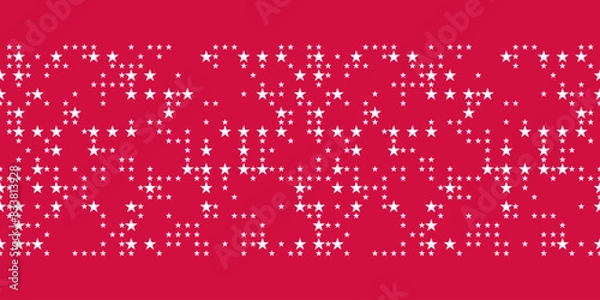 Fototapeta Seamless vector pattern Border with little white stars on red background. 4th July irregular abstract geometric pattern. Independence day background.