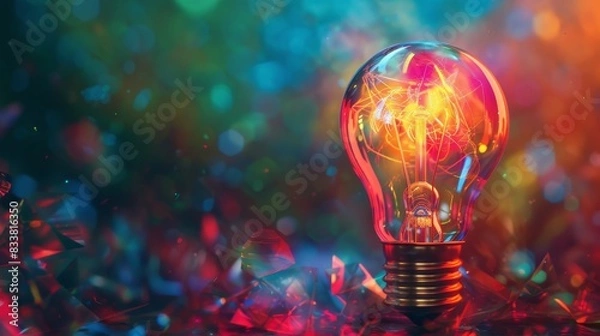 Obraz Illuminate creativity with an artistic light bulb Show intricate details and vibrant colors in a digital, photorealistic representation