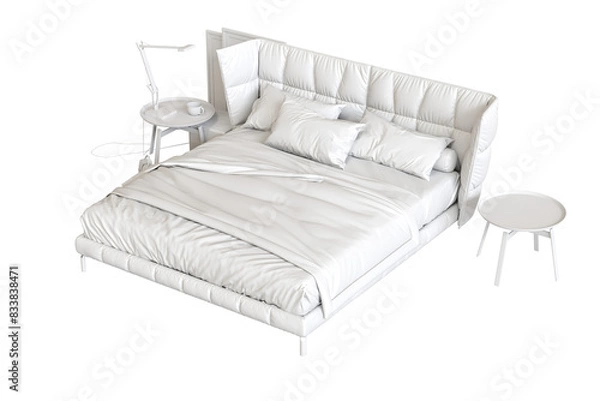 Fototapeta double bed isolated on a transparent background, furniture for the bedroom interior, 3D illustration, cg render