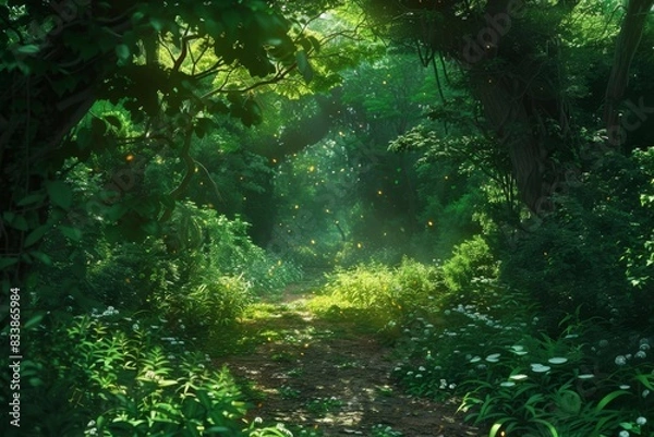 Obraz lush forest with mossy trees and vines
