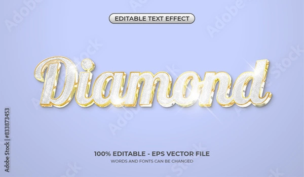 Fototapeta Luxurious White and Gold text effect. Editable shiny diamond text effect. Glittering texture. Realistic and elegant 3D typography logo template