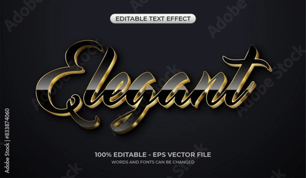 Fototapeta Elegant text effect. Editable glossy black and gold text effect. Realistic and elegant 3D typography logo template