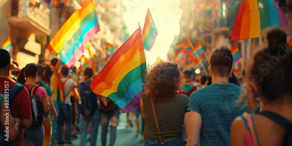 Obraz Vibrant Pride Parade Celebrating Diversity and Inclusion with Rainbow Flags