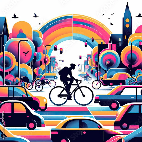 Fototapeta World Bicycle day with art illustration style