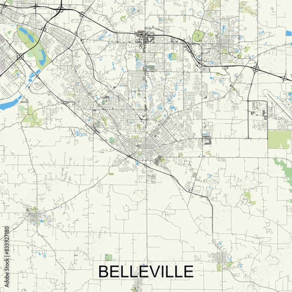 Fototapeta Belleville, Illinois, United States map poster art