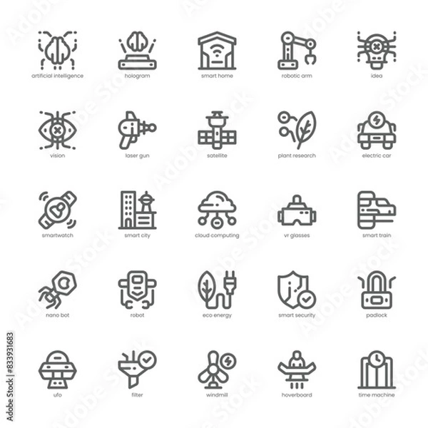 Fototapeta Future Technology icon pack for your website, mobile, presentation, and logo design. Future Technology icon outline design. Vector graphics illustration and editable stroke.