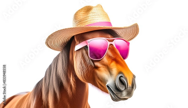 Obraz horses in sunglasses and a hat