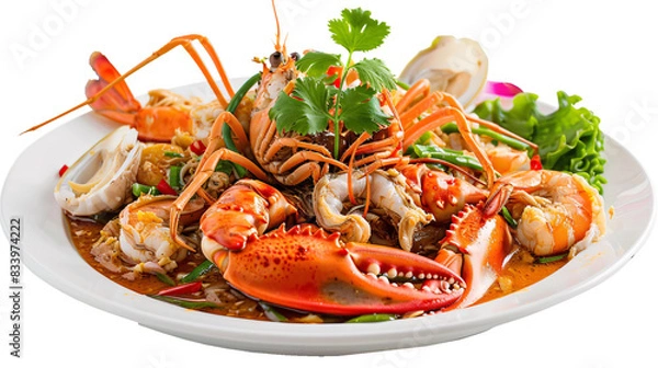 Fototapeta grilled shrimps with lemon on png background