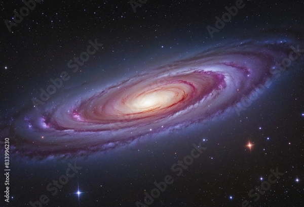 Fototapeta Generative AI creates a colorful cosmic landscape of purple and red hues, with twinkling stars in the distance