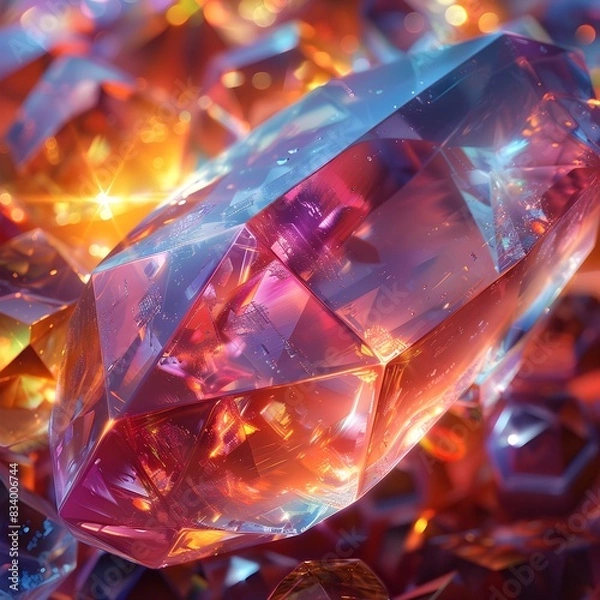 Fototapeta Close up Abstract Jewel with Brilliant Reflections and Multifaceted Shimmering Details