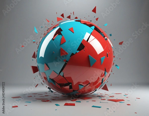 Fototapeta Abstract three-dimensional sphere design with fractured geometric structure and vibrant colors