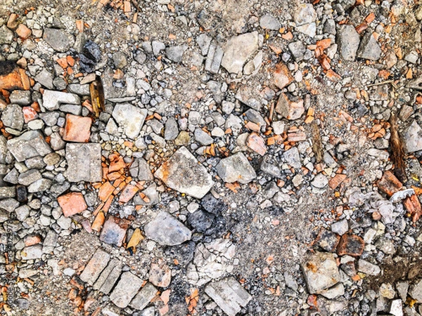 Fototapeta Urbanistic, environmental pollution background, crushed bricks