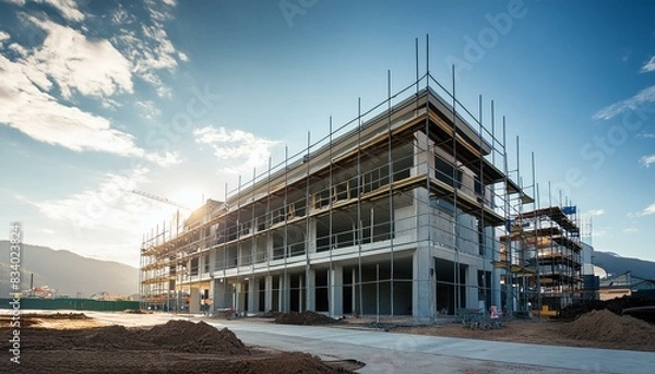 Fototapeta A new building under constriction with copy space
