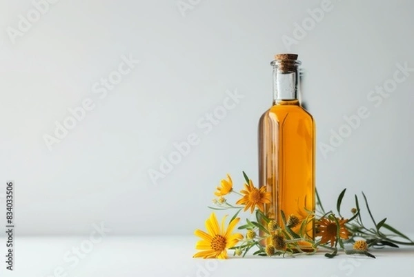 Fototapeta bottle of safflower oil on plain white background from Generative Ai