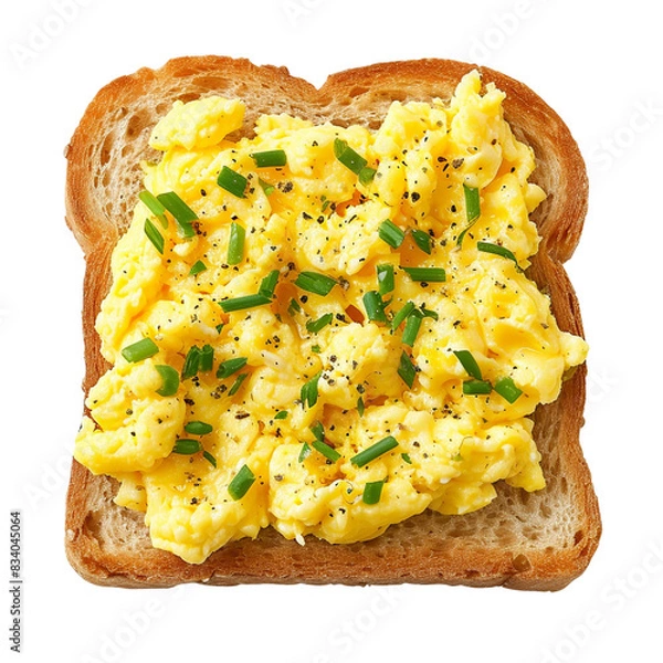 Fototapeta Scrambled Eggs on Toast with Chives and Pepper isolated on transparent or white background, png