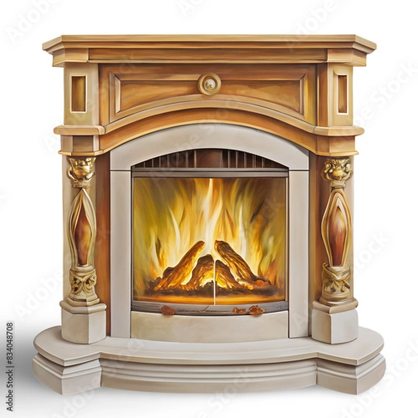 Obraz Traditional Masonry Fireplace with Flames