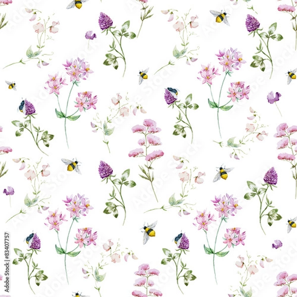 Fototapeta Watercolor wildflower pattern